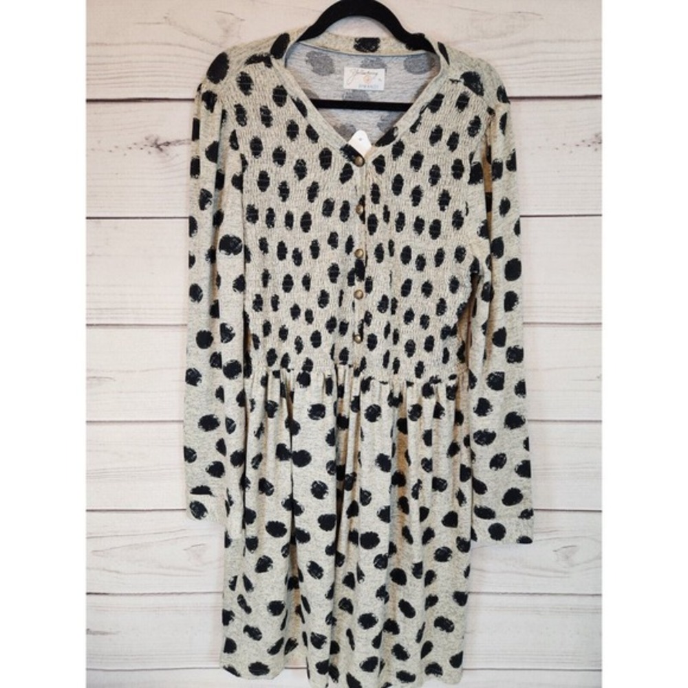 Yellowberry Women's Gray w/Black Dot‎ Long Sleeve V-Neck Felicity Dress Size XL